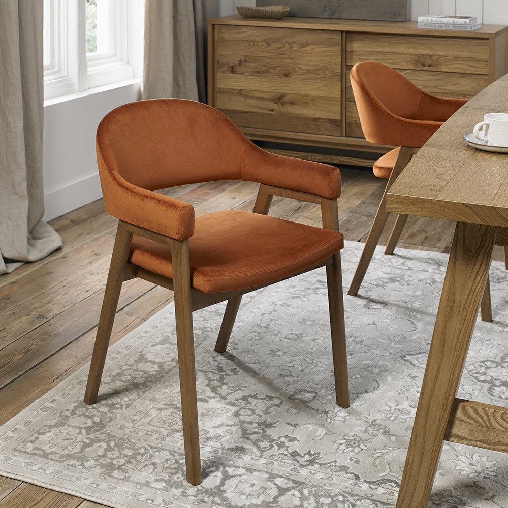 Highgate Rustic Oak Dining Chair in Rust Velvet