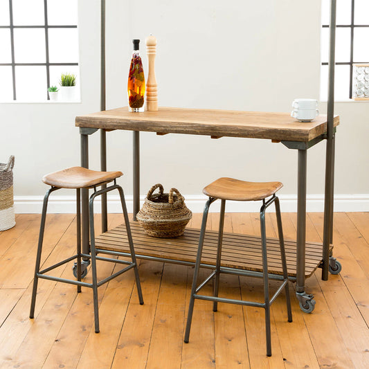 Rustic wood dining stool with black metal frame