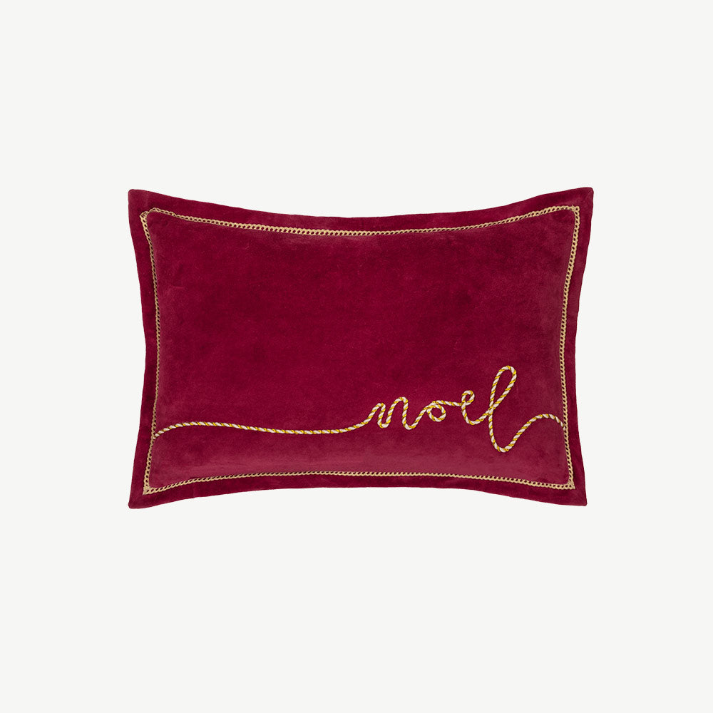 Winter Noel Applique Velvet Cushion Red