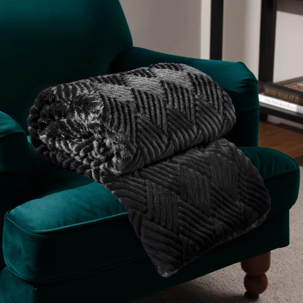 Cut Faux Fur Throw in Jet