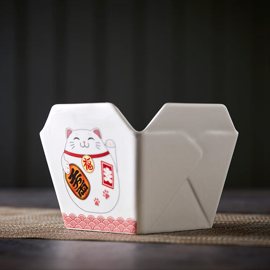 Lucky Cat Takeout Bowl Set with Chopsticks