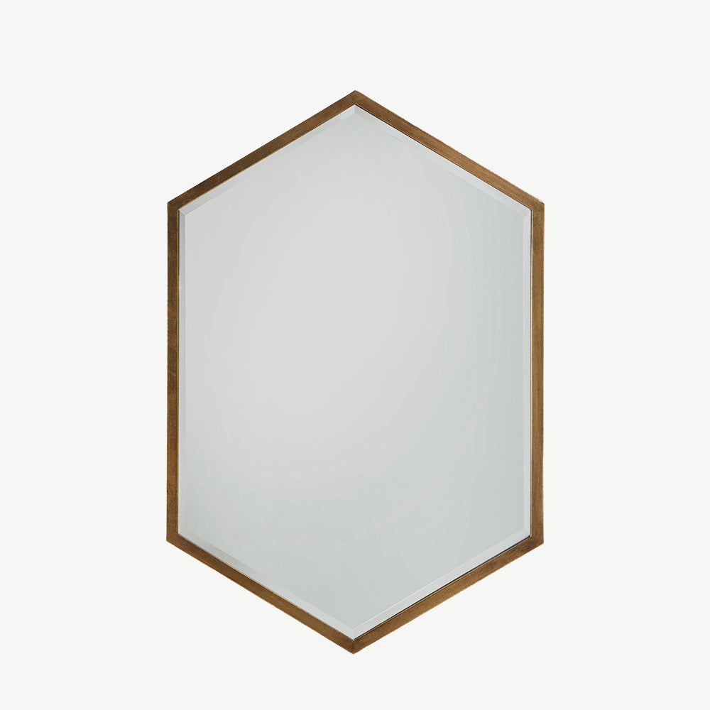 Hexagonal shape antique gold mirror in gold finish