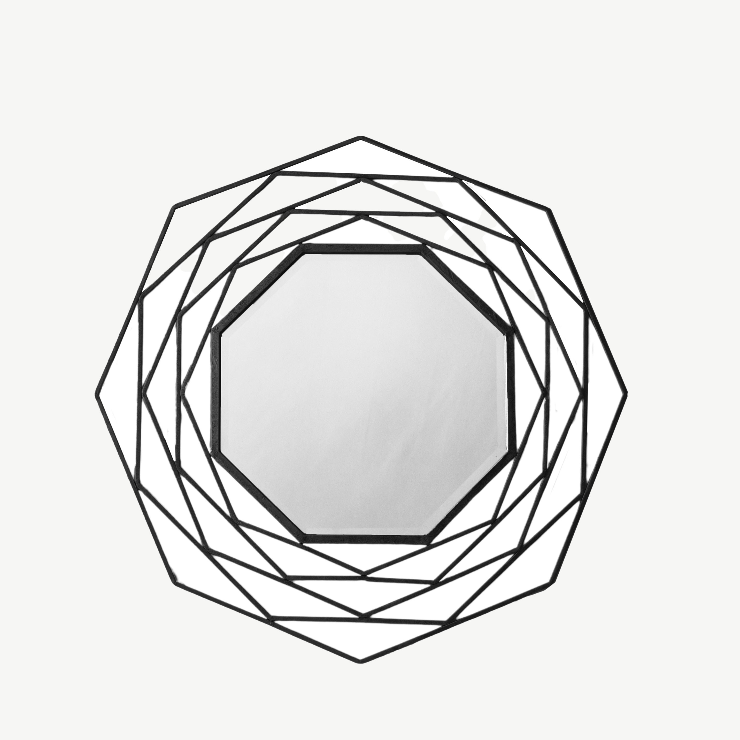 Octagonal Geometric Mirror in Black
