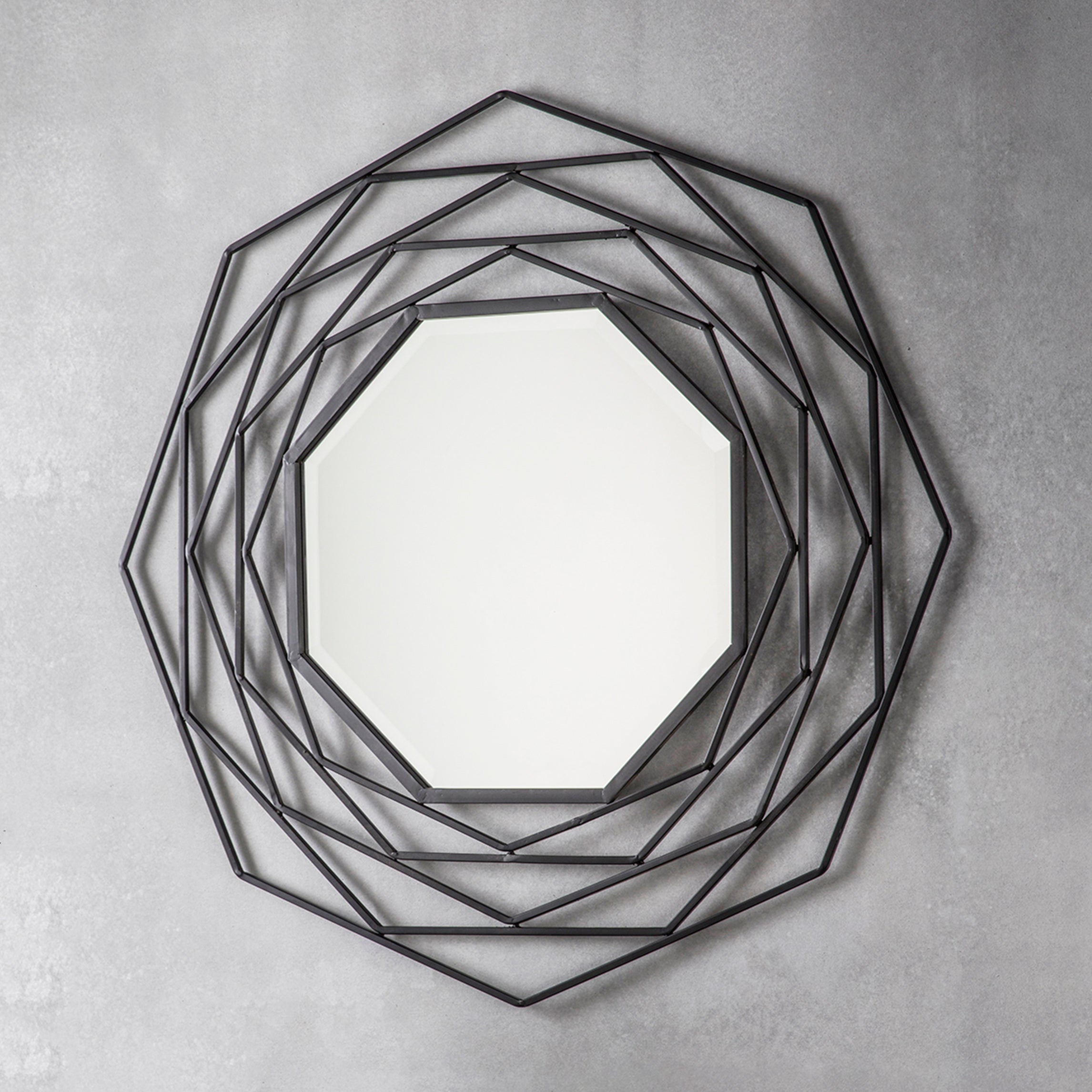 Octagonal Geometric Mirror in Black