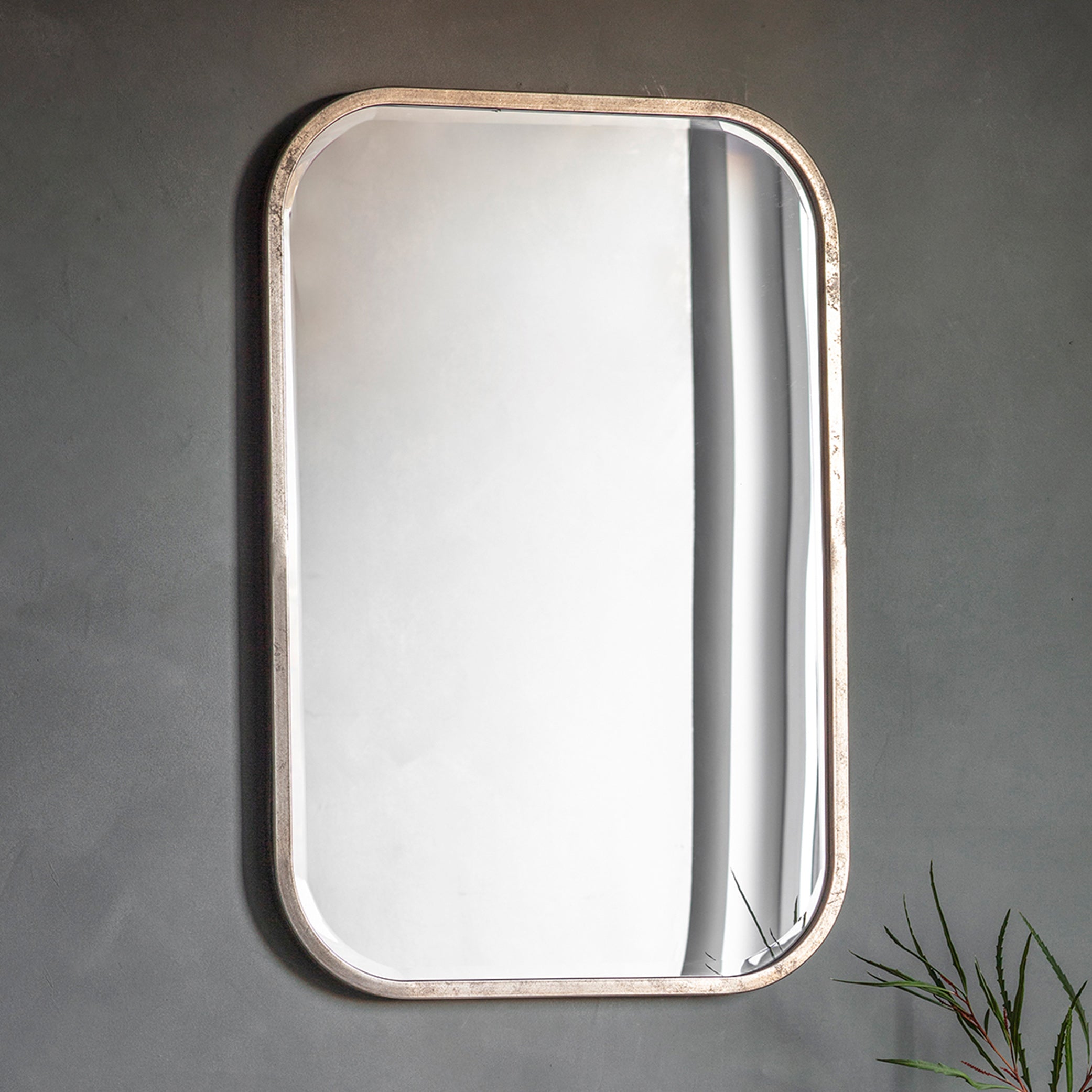 Curved Distressed Finish Champagne Mirror Small