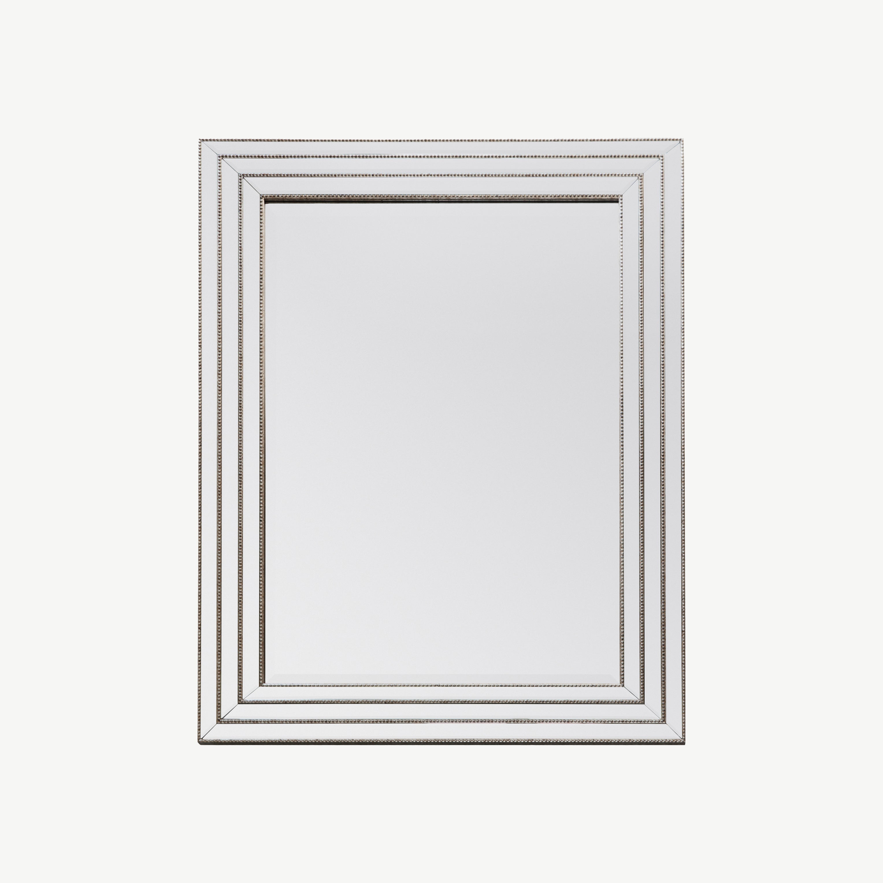 Bevelled silver mirror with beading