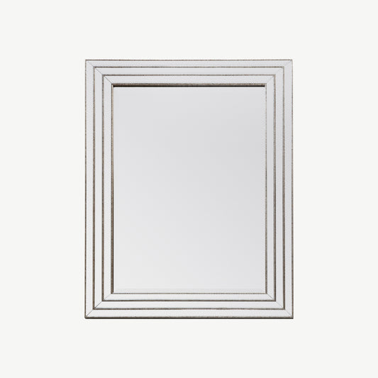 Bevelled silver mirror with beading