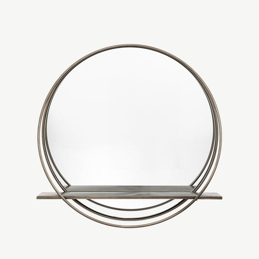 Small Round Indutrial Style Shelf Mirror