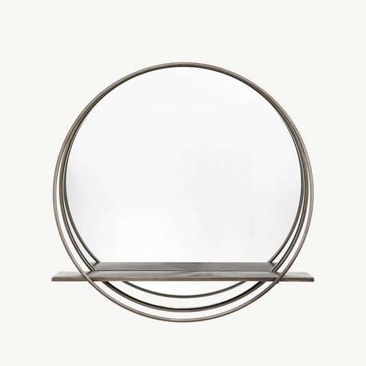 Large Round Industrial Style Shelf Mirror