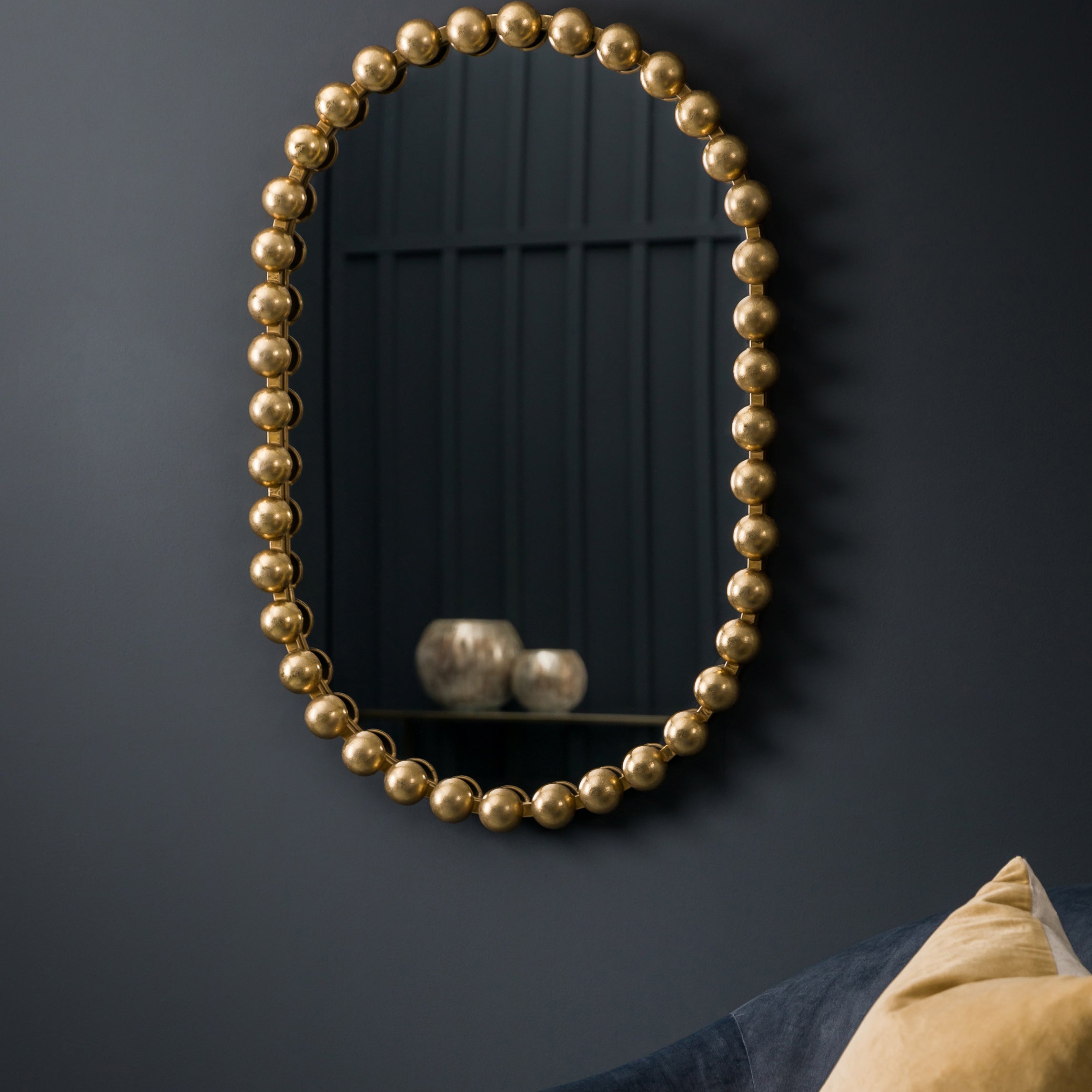 Oval Beaded Mirror in Gold