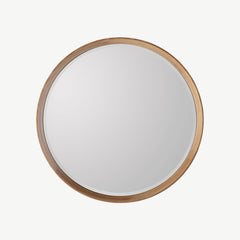 Small oak circular mirror with solid wood frame