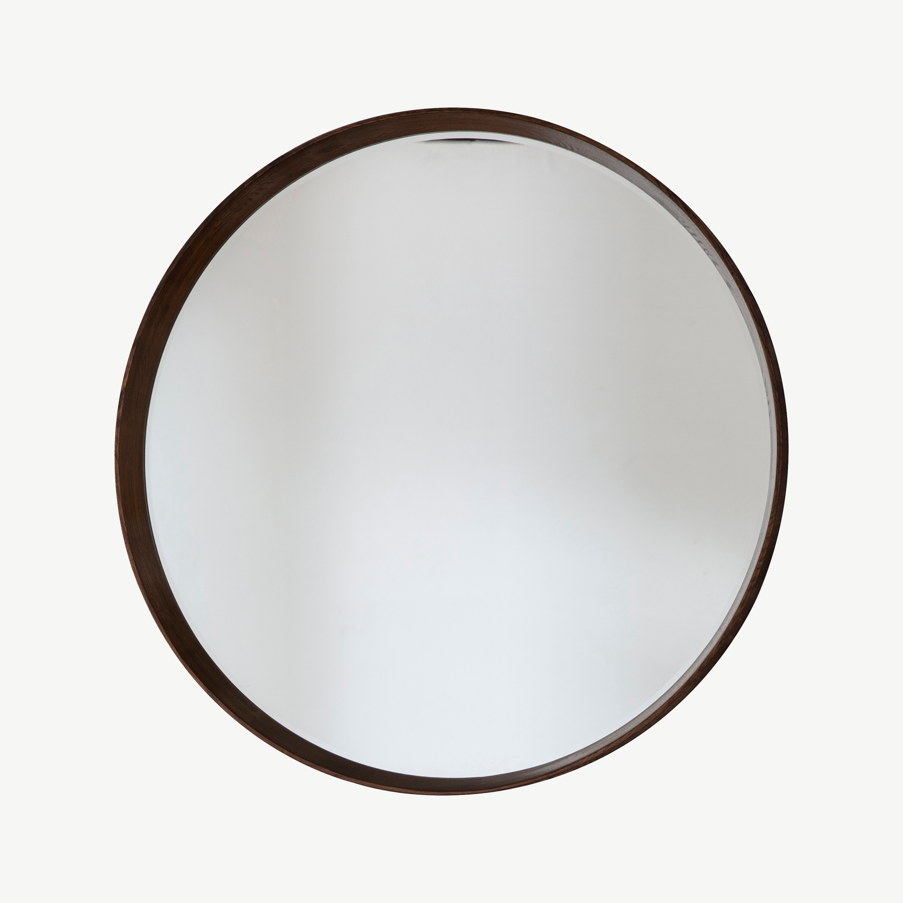 Large circular mirror with solid wood frame