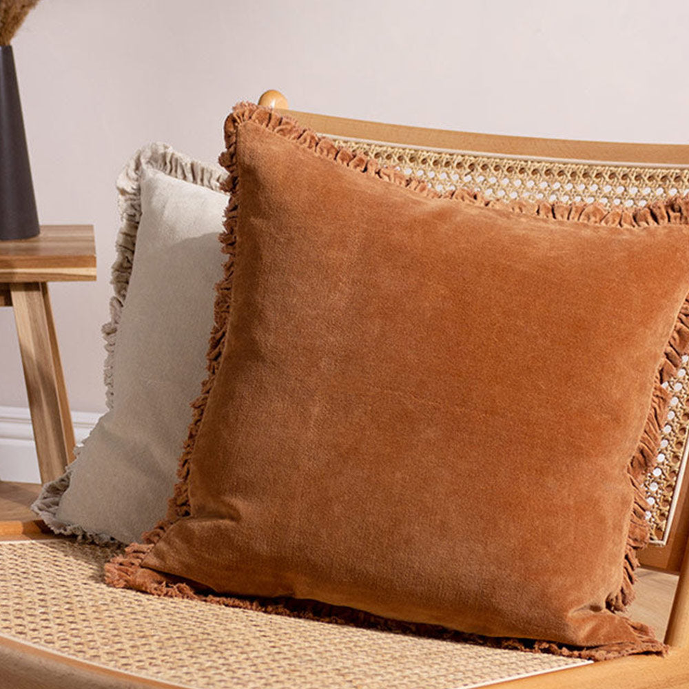 Washed Cotton Cushion in Rust