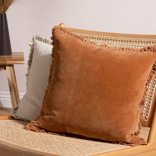 Washed Cotton Cushion in Rust