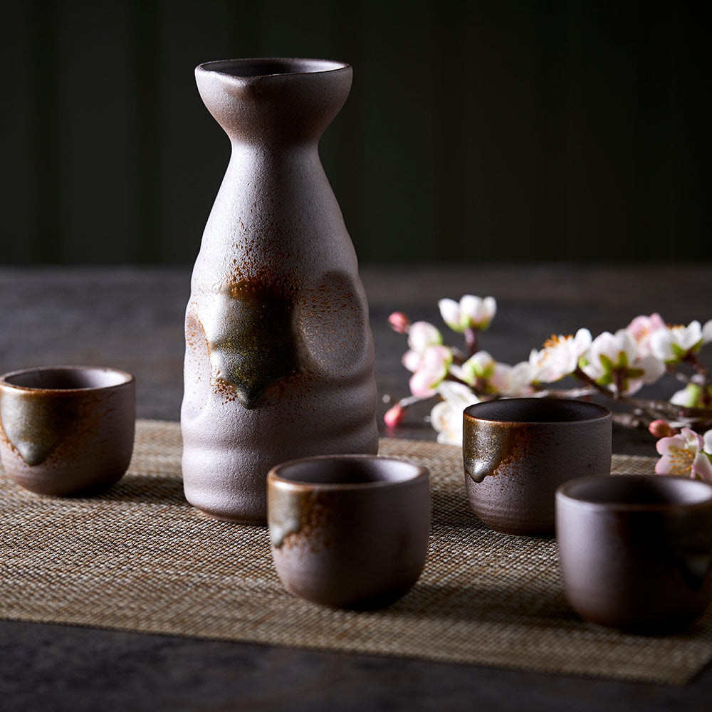 Heritage Glazed Sake Set – Bottle & 4 Cups