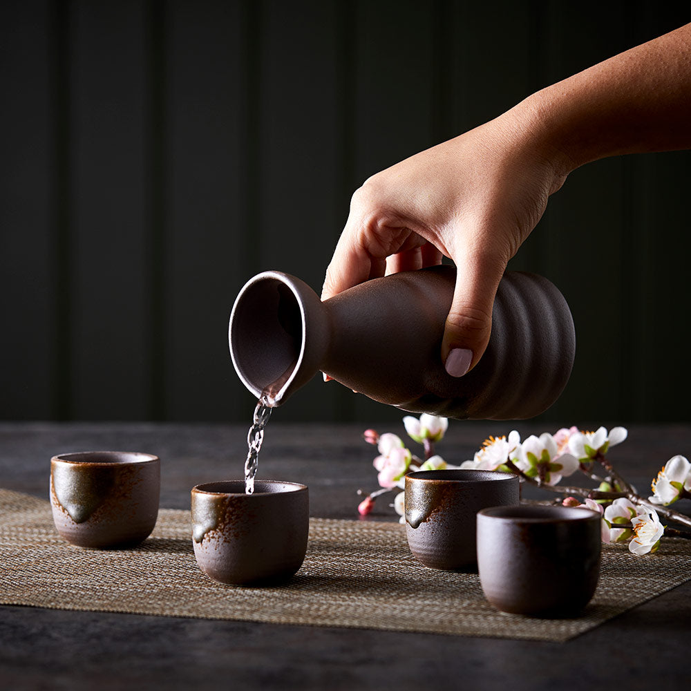 Heritage Glazed Sake Set – Bottle & 4 Cups