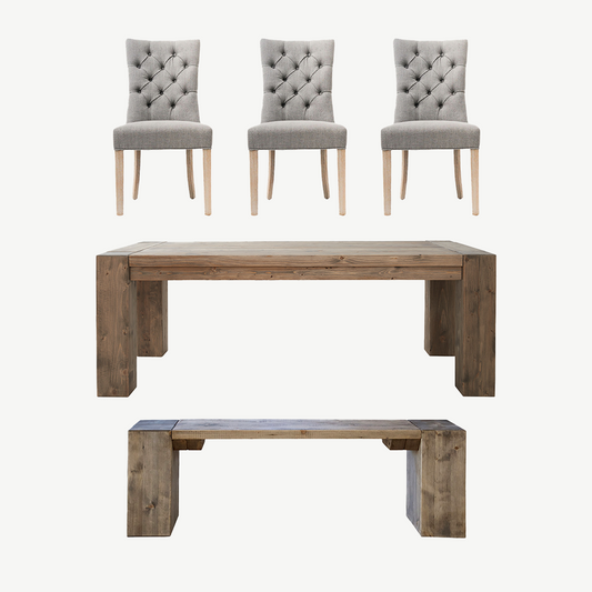 Hulk Dining Table, Bench & 3 Poppy Grey Chairs Set