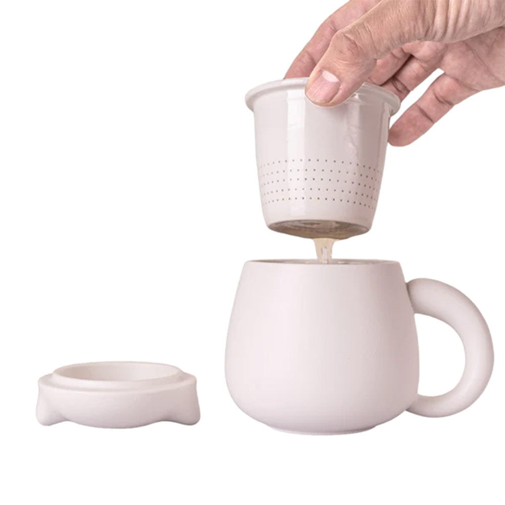 Lucky cat Mugs with Infuser and Lid in White