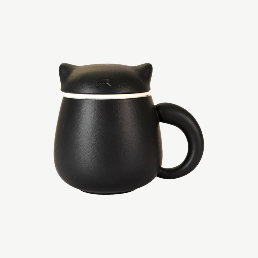 Lucky cat Mugs with Infuser and Lid in Black