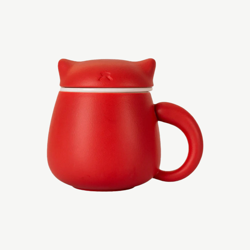 Lucky cat Mugs with Infuser and Lid in Red 