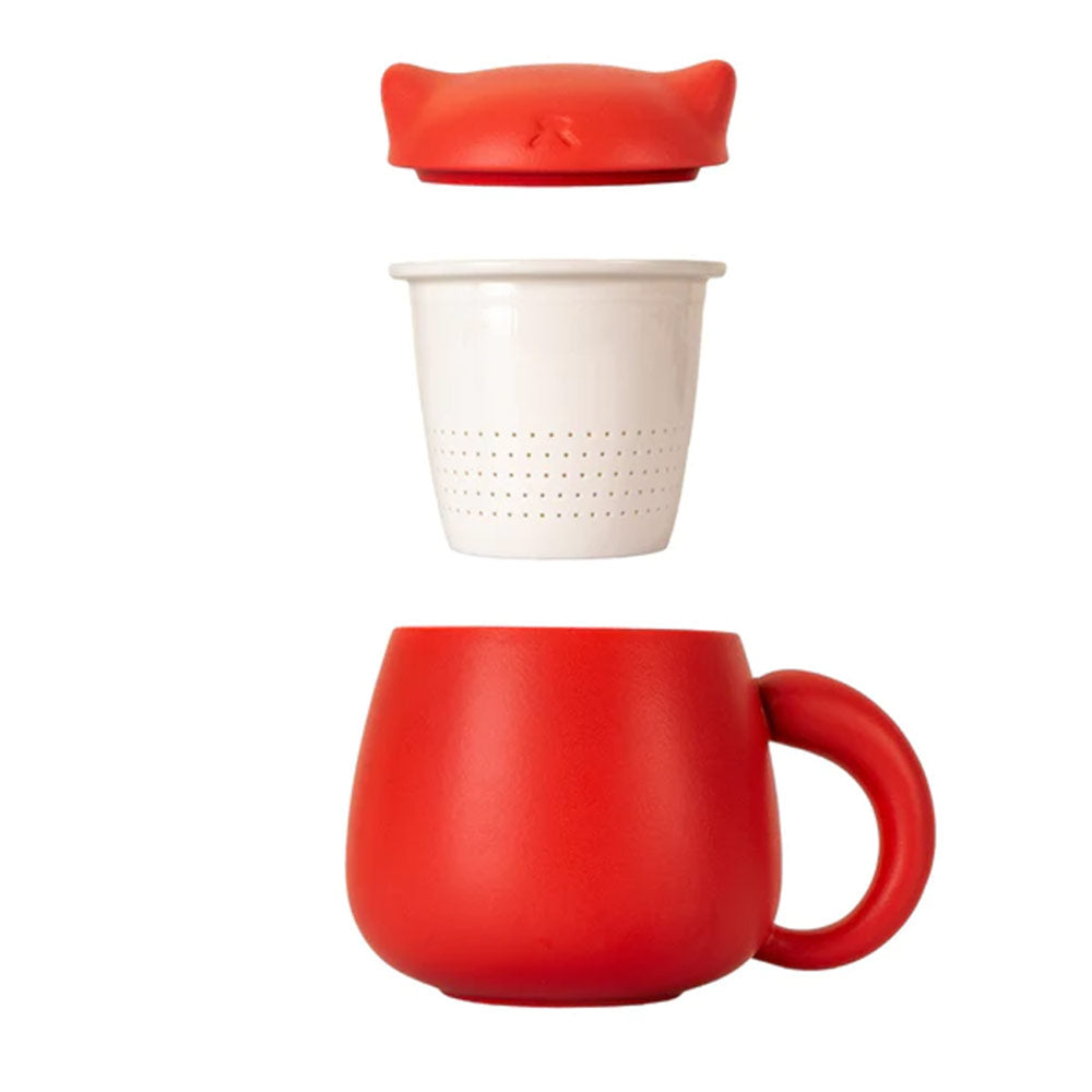 Lucky cat Mugs with Infuser and Lid in Red 