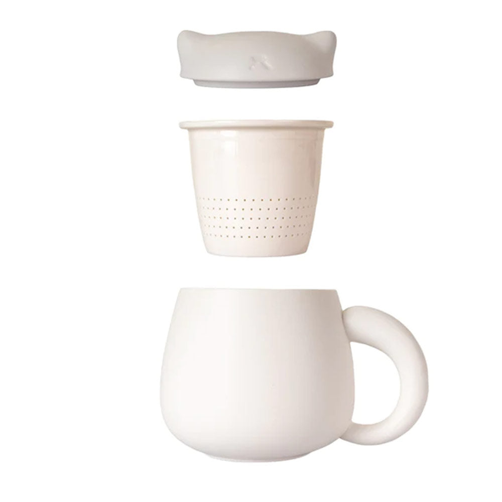 Lucky cat Mugs with Infuser and Lid in White