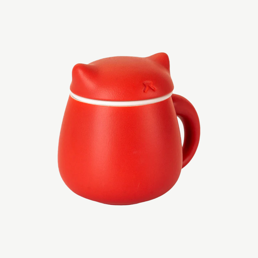 Lucky cat Mugs with Infuser and Lid in Red 