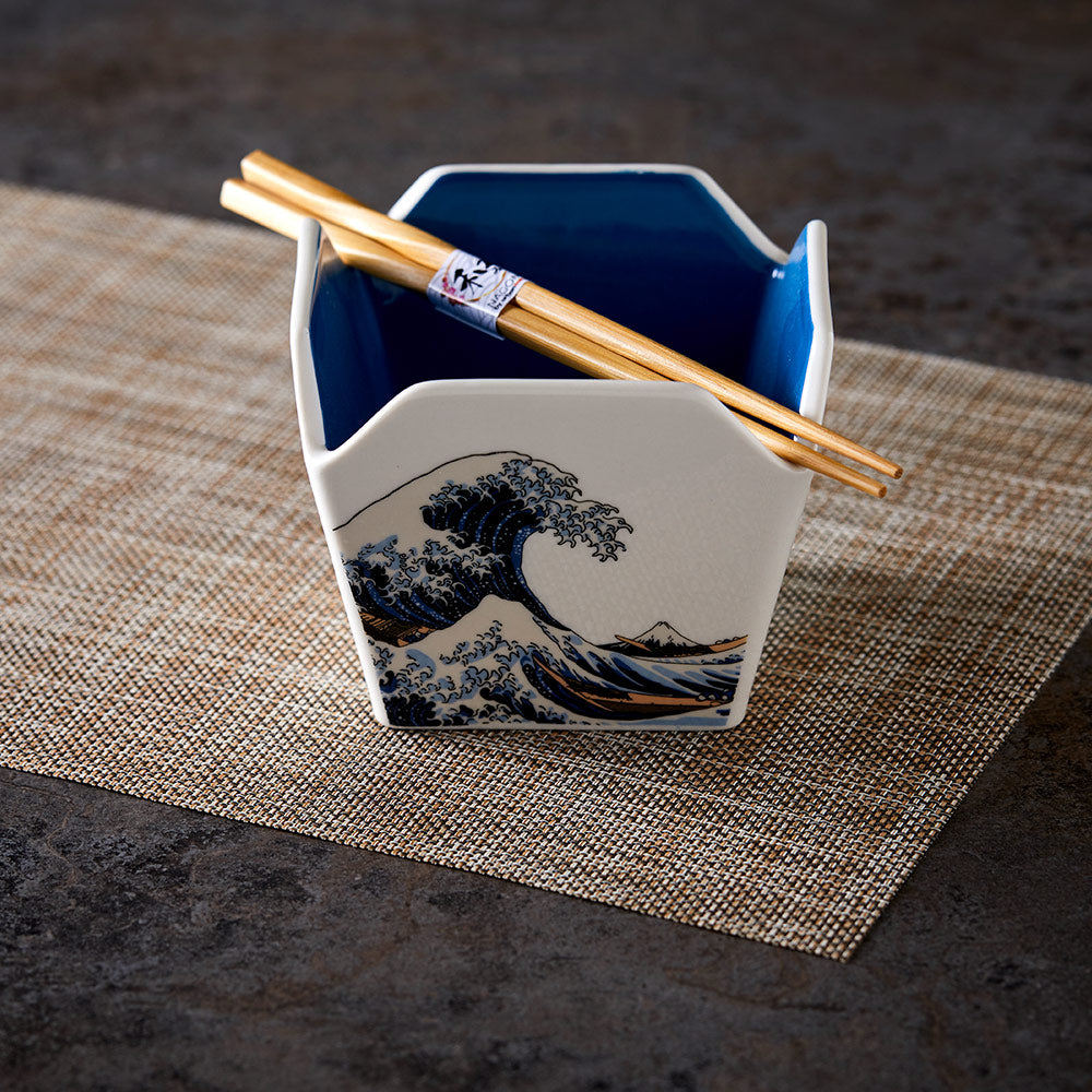 Hokusai Wave Takeout Bowl Set with Chopsticks