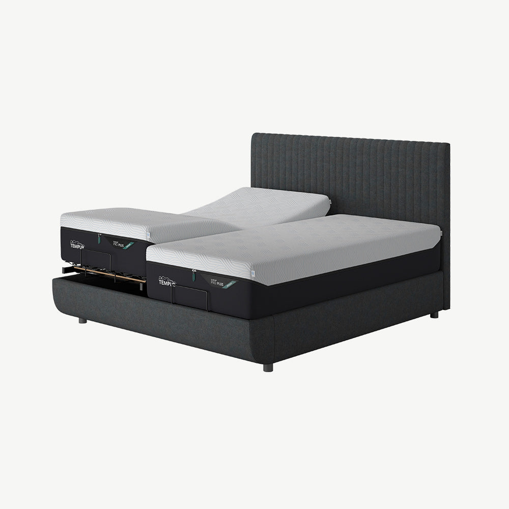 TEMPUR® Arc Static Bed with Vertical Headboard in Dark Stone