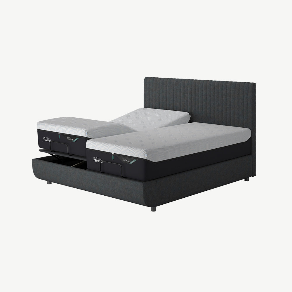 TEMPUR® Arc Static Bed with Vertical Headboard in Dark Stone