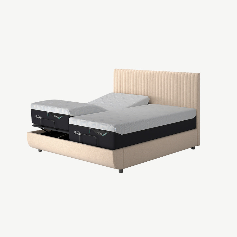 TEMPUR® Arc Static Bed with Vertical Headboard in Sand