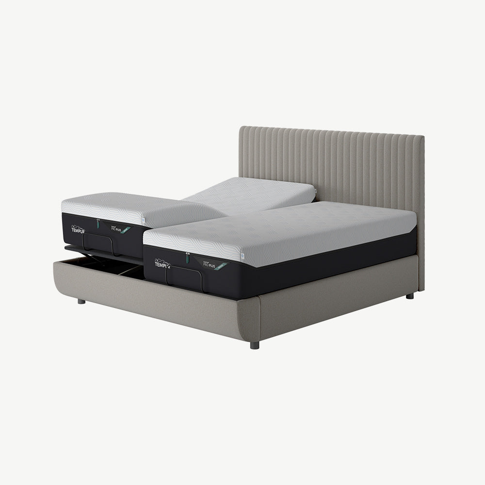 TEMPUR® Arc Static Bed with Vertical Headboard in Warm Stone