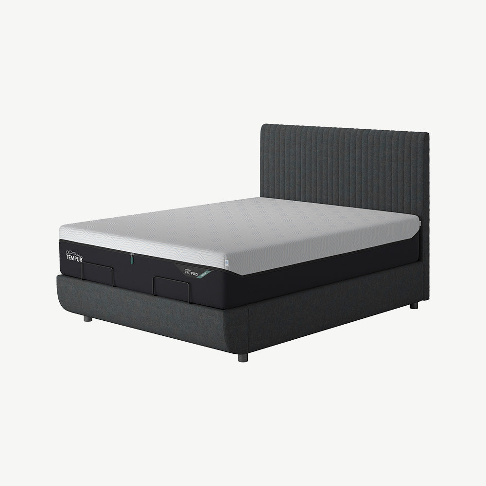 TEMPUR® Arc Static Bed with Vertical Headboard in Dark Stone