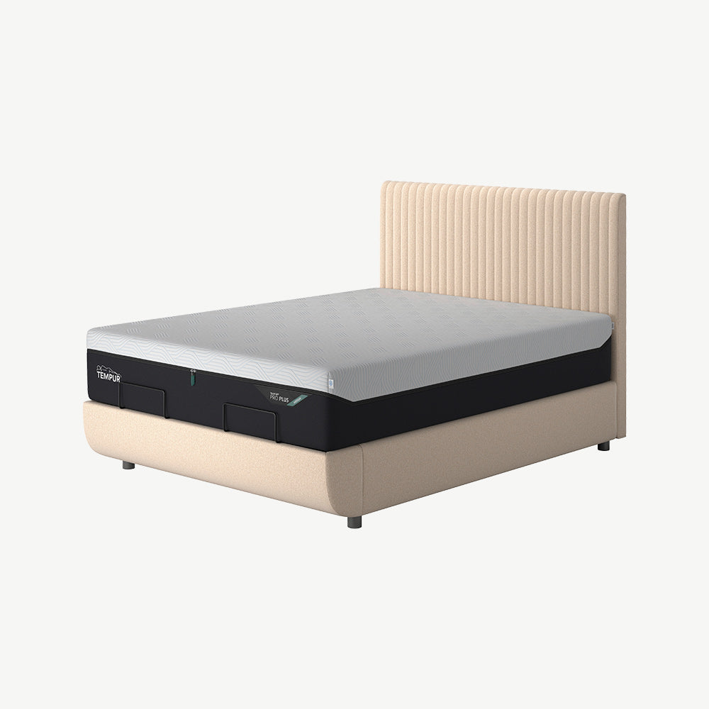 TEMPUR® Arc Static Bed with Vertical Headboard in Sand