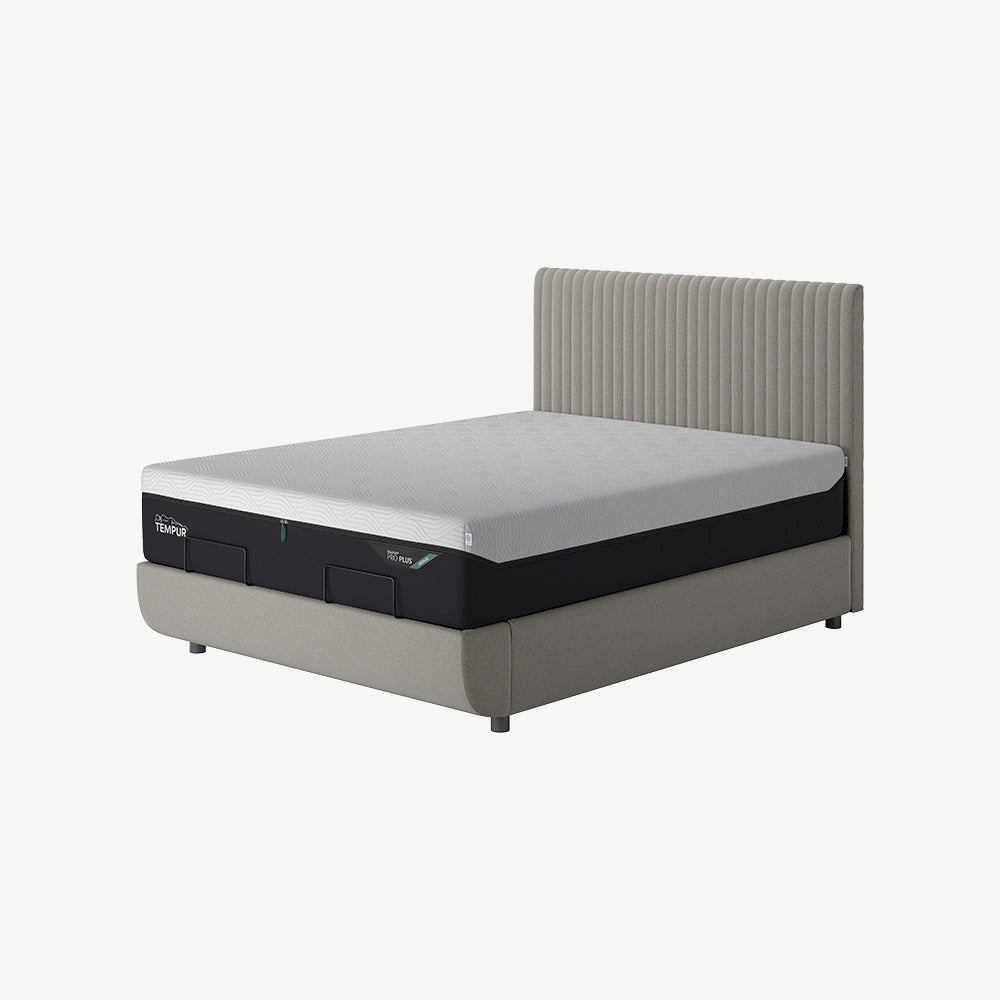 TEMPUR® Arc Static Bed with Vertical Headboard in Warm Stone