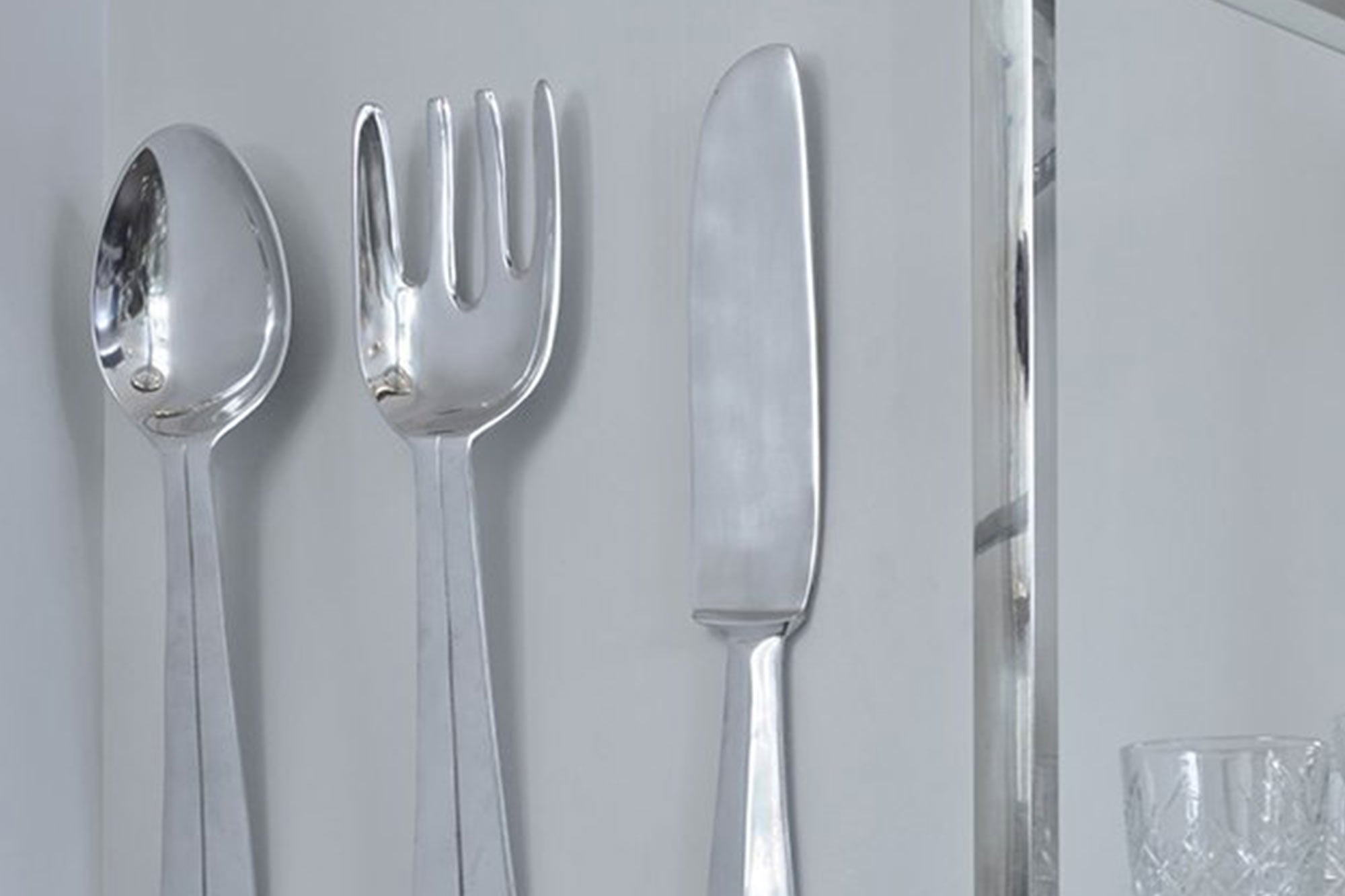 Set Of 3 Aluminum Metal Utensils Knife Spoon And Fork Wall Decors